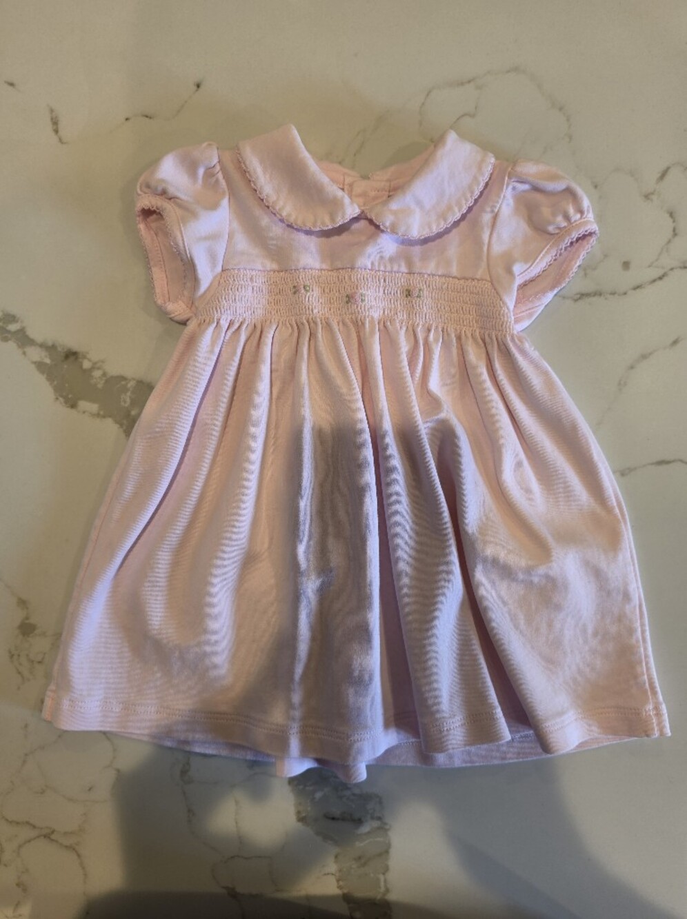 Cuclie Baby Pink Smocked Baby Dress with Peter Pan Collar